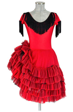 Noleggio Abito da Ballo Rosso donna con Rouches e Frange