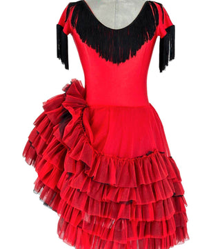 Noleggio Abito da Ballo Rosso donna con Rouches e Frange