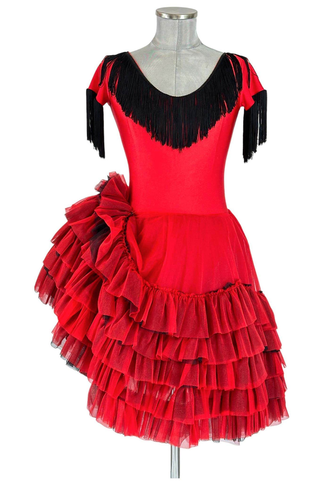 Noleggio Abito da Ballo Rosso donna con Rouches e Frange