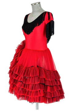 Noleggio Abito da Ballo Rosso donna con Rouches e Frange