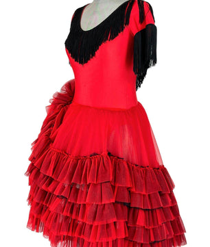 Noleggio Abito da Ballo Rosso donna con Rouches e Frange