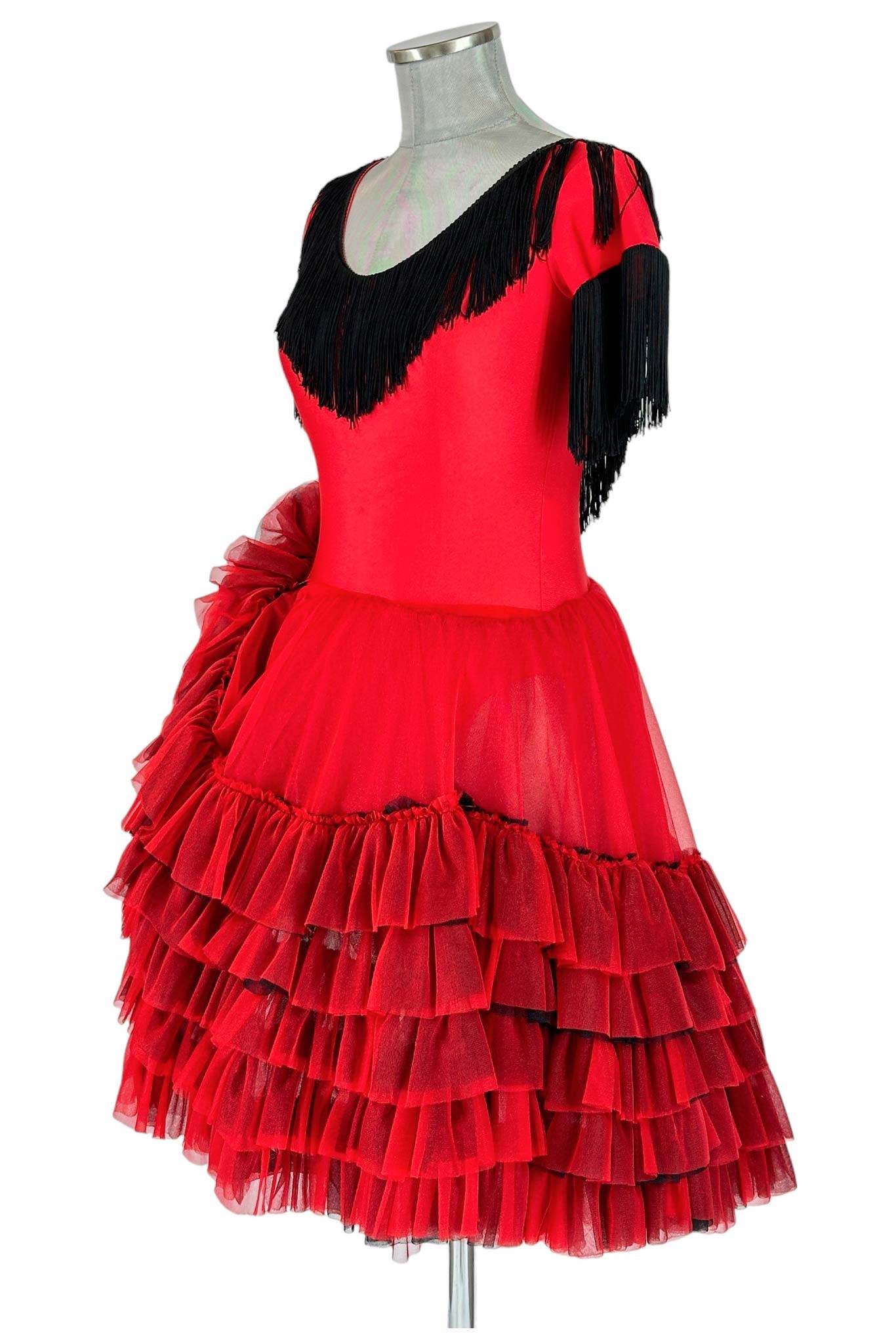 Noleggio Abito da Ballo Rosso donna con Rouches e Frange