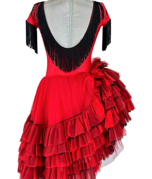 Noleggio Abito da Ballo Rosso donna con Rouches e Frange