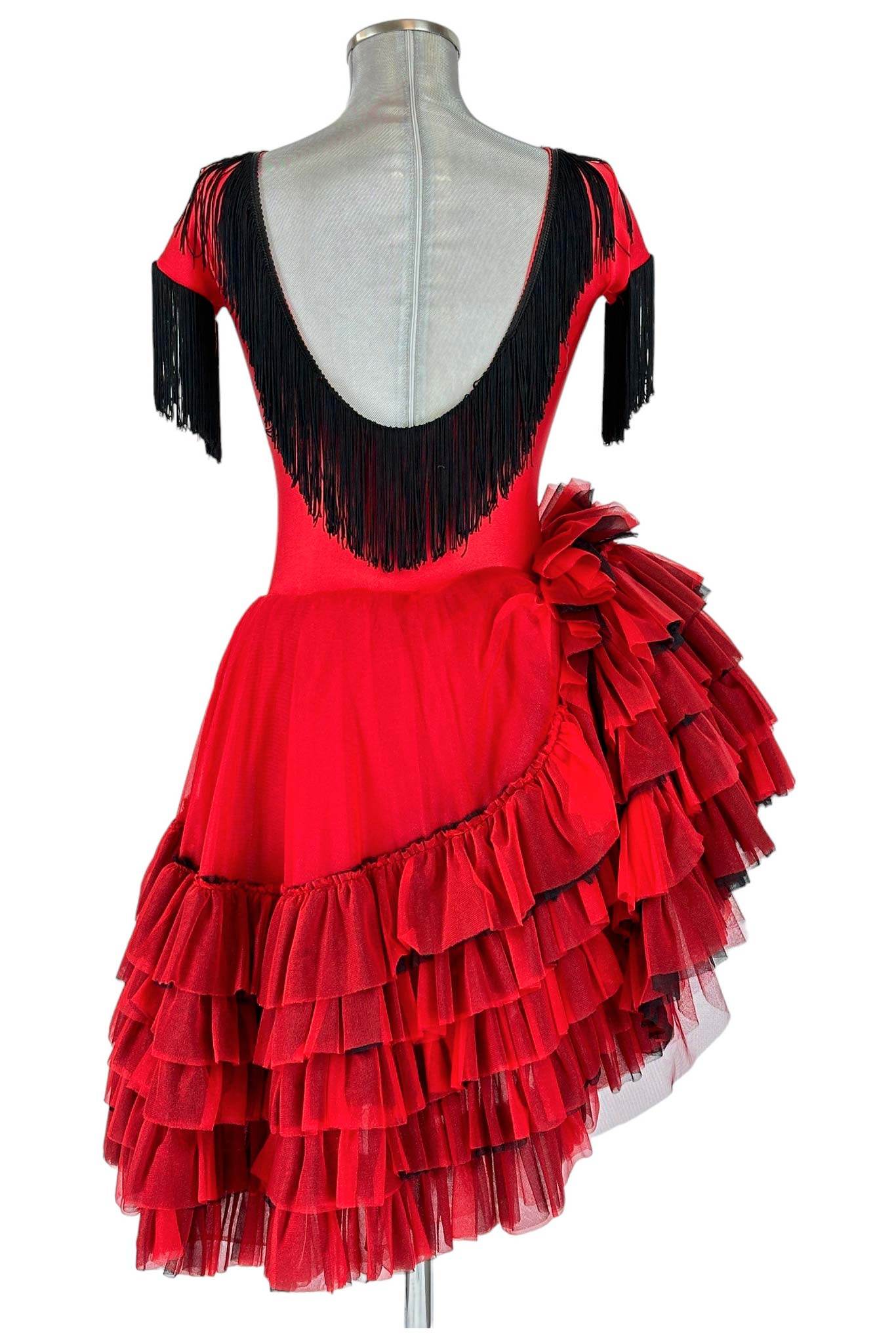 Noleggio Abito da Ballo Rosso donna con Rouches e Frange