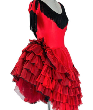 Noleggio Abito da Ballo Rosso donna con Rouches e Frange