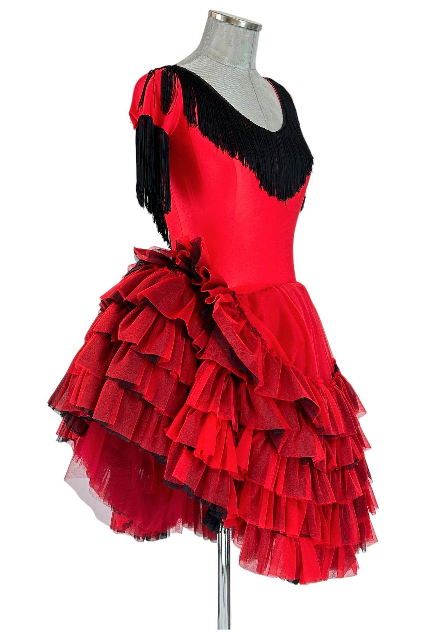 Noleggio Abito da Ballo Rosso donna con Rouches e Frange