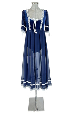 Noleggio Abito Storico donna in Velluto e Pizzo Blu - Eleganza Regency