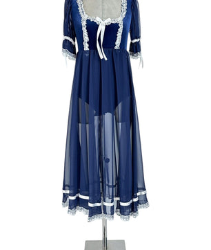 Noleggio Abito Storico donna in Velluto e Pizzo Blu - Eleganza Regency