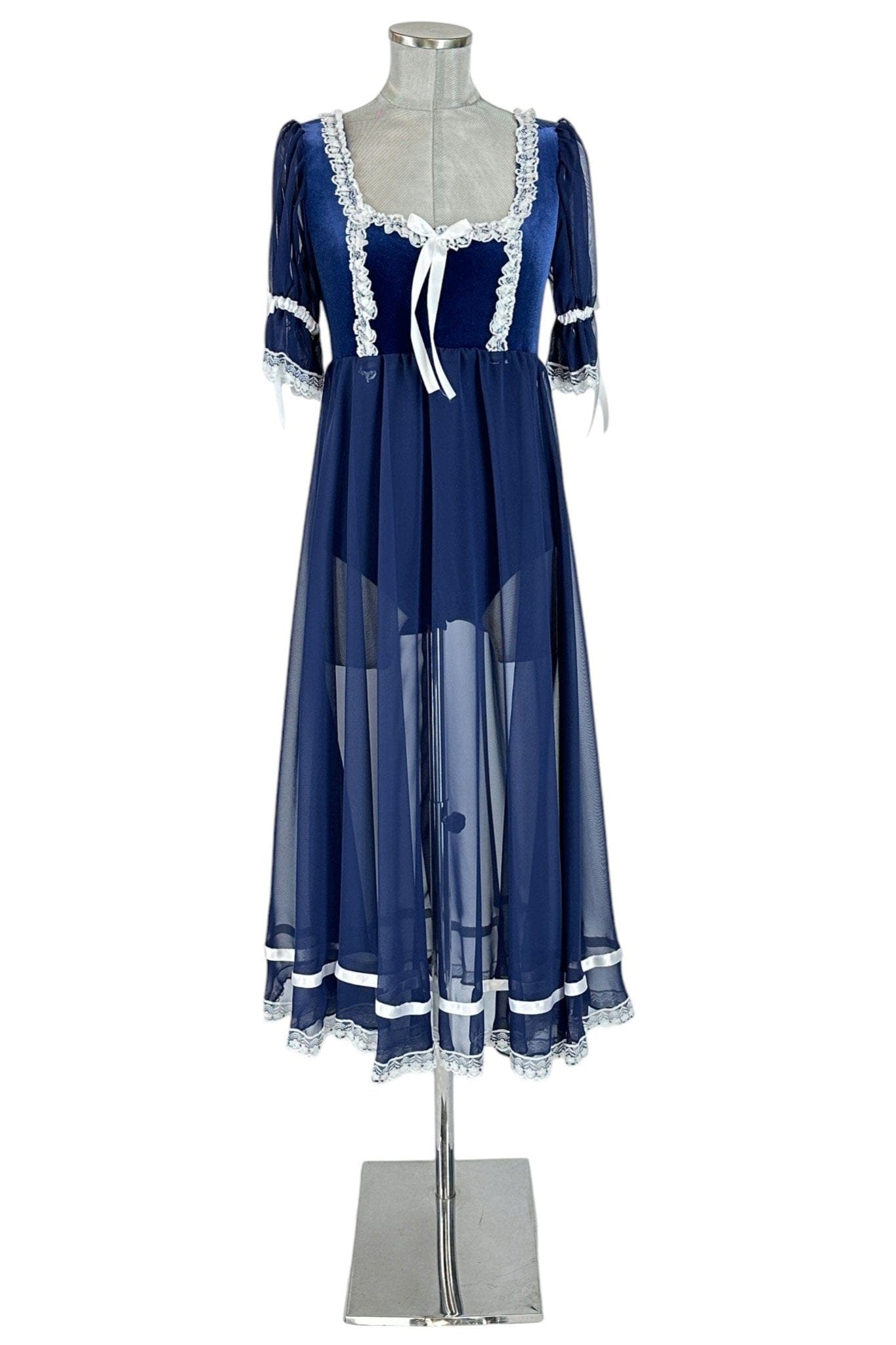 Noleggio Abito Storico donna in Velluto e Pizzo Blu - Eleganza Regency