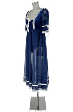 Noleggio Abito Storico donna in Velluto e Pizzo Blu - Eleganza Regency
