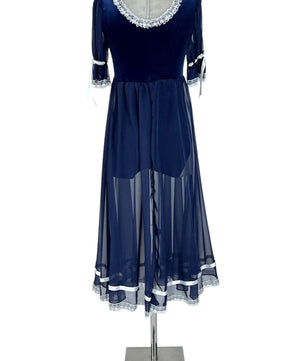 Noleggio Abito Storico donna in Velluto e Pizzo Blu - Eleganza Regency