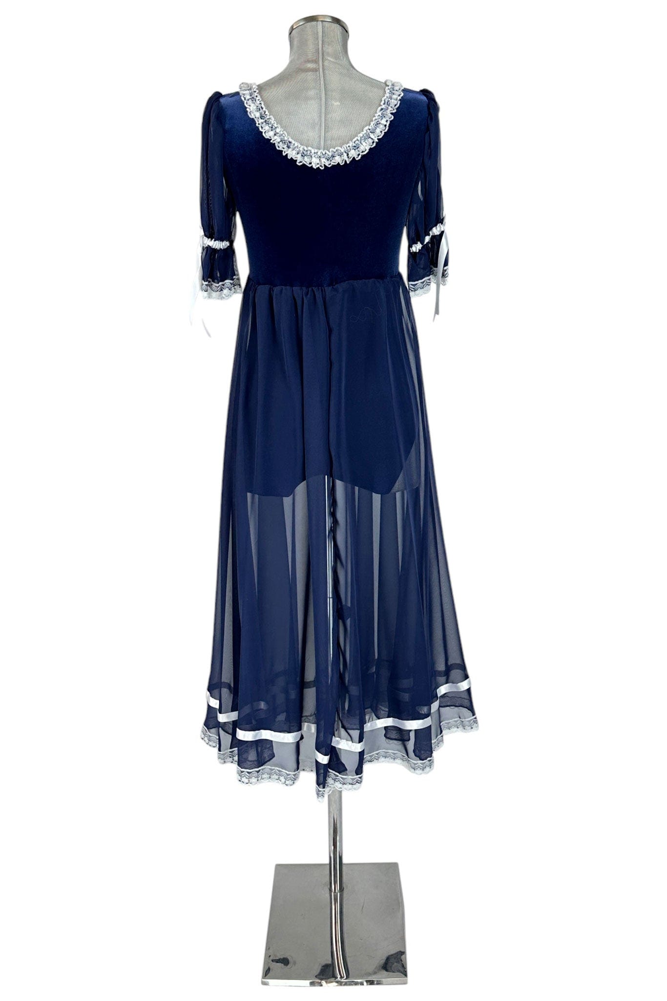 Noleggio Abito Storico donna in Velluto e Pizzo Blu - Eleganza Regency