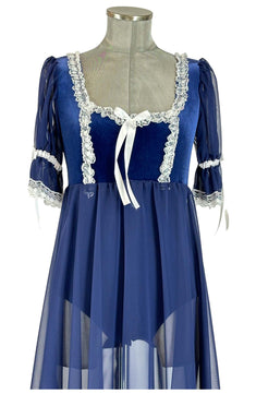 Noleggio Abito Storico donna in Velluto e Pizzo Blu - Eleganza Regency