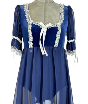 Noleggio Abito Storico donna in Velluto e Pizzo Blu - Eleganza Regency