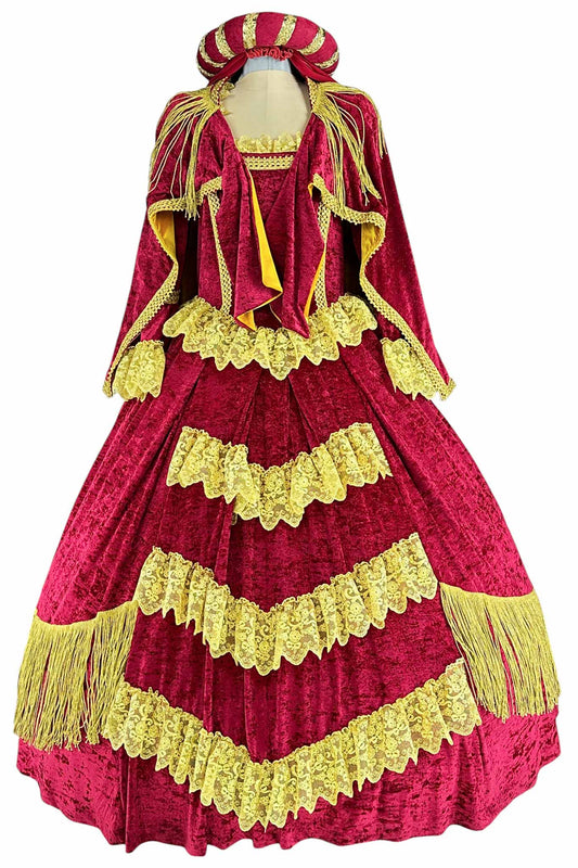 Noleggio abito donna rinascimentale rosso e oro, storico-carnevale