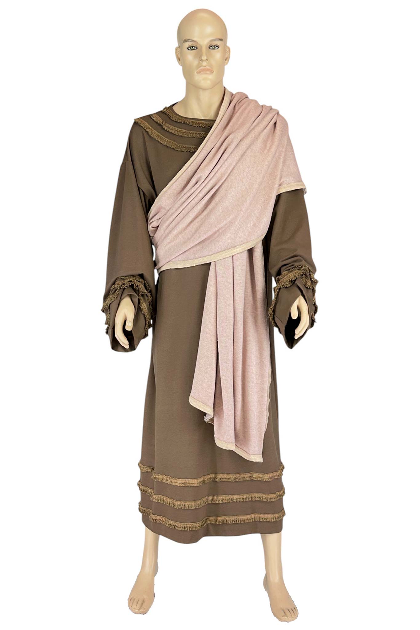 Noleggio abito tunica uomo antico marrone con drappo rosa ###