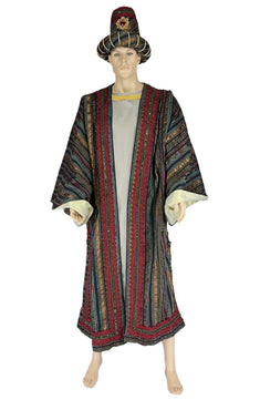 Noleggio tunica decorata con copricapo per rievocazioni uomo ###