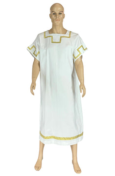 Noleggio tunica bianca uomo con fregi dorati per rievocazioni ###