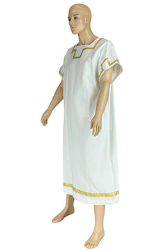 Noleggio tunica bianca uomo con fregi dorati per rievocazioni ###
