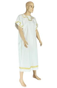 Noleggio tunica bianca uomo con fregi dorati per rievocazioni ###