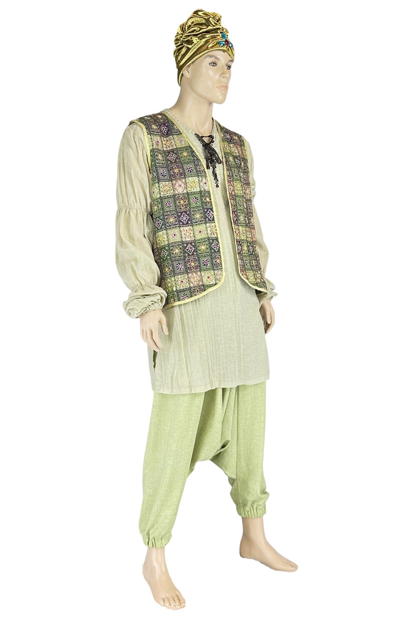 Noleggio costume orientale uomo con gilet ricamato e turbante