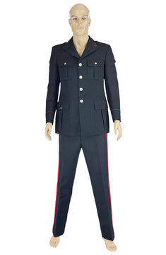 Noleggio uniforme militare uomo nera con bande rosse