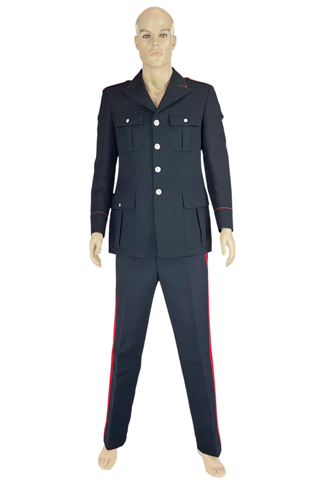 Noleggio uniforme militare uomo nera con bande rosse