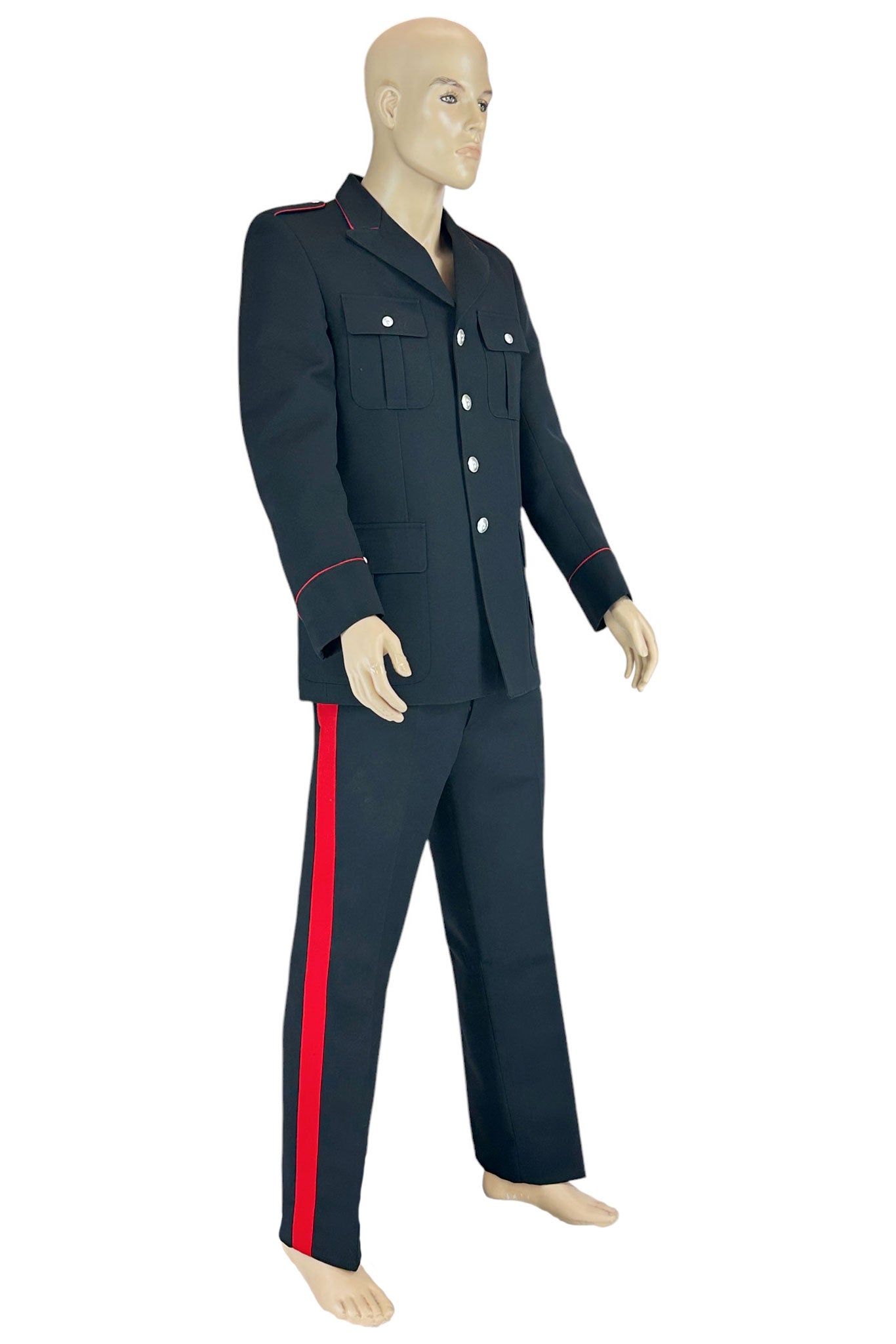 Noleggio uniforme militare uomo nera con bande rosse