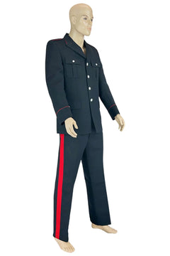 Noleggio uniforme militare uomo nera con bande rosse