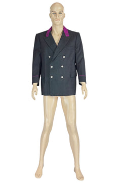 Noleggio Giacca uomo doppiopetto grigia con profili viola