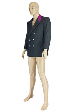 Noleggio Giacca uomo doppiopetto grigia con profili viola