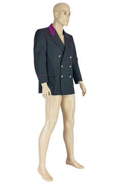 Noleggio Giacca uomo doppiopetto grigia con profili viola