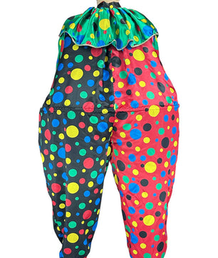 Noleggio costume da clown uomo multicolore a pois vivaci - Carnevale