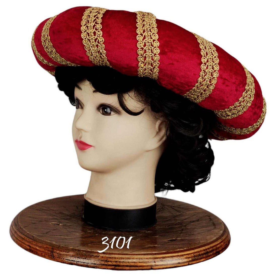 noleggio-copricapo-storico-velluto-rosso-dorato_3