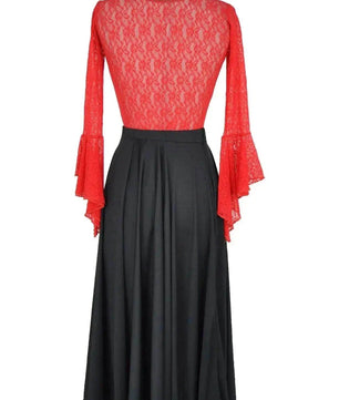 Noleggio abito donna flamenco pizzo rosso e gonna nera-danza