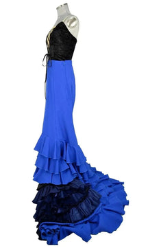 Noleggio Abito Flamenco Blu donna con Corsetto Nero e Balze - danza