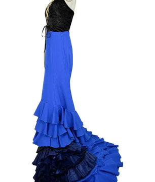 Noleggio Abito Flamenco Blu donna con Corsetto Nero e Balze - danza