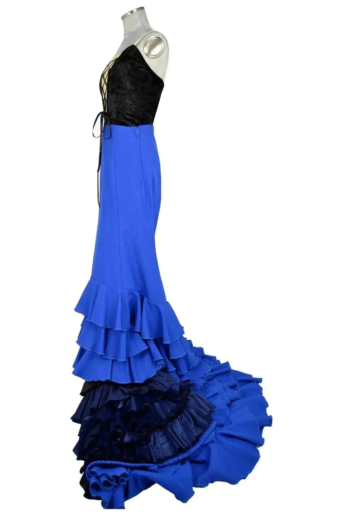Noleggio Abito Flamenco Blu donna con Corsetto Nero e Balze - danza