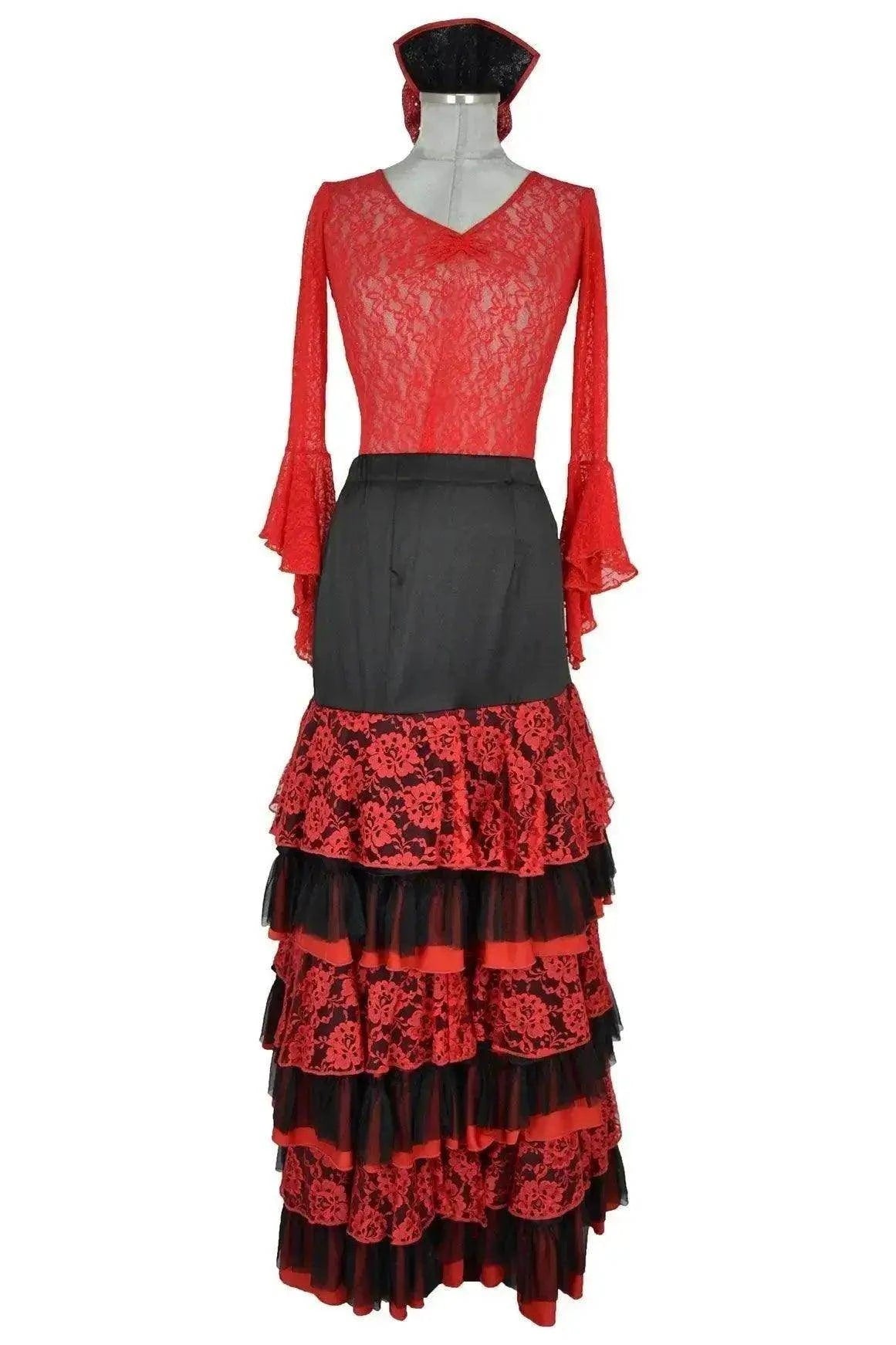 Noleggio abito donna flamenco rosso e nero-danza-Carnevale