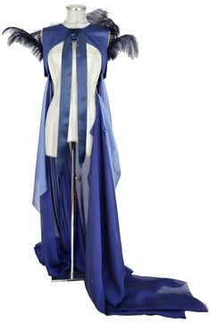 Noleggio abito elegante donna blu con piume e strascico-carnevale