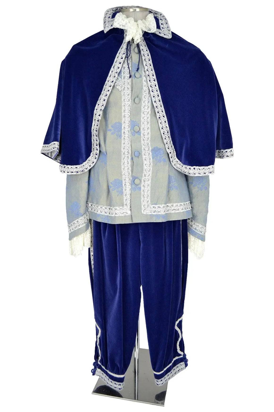 Noleggio abito storico uomo blu velluto con mantello - carnevale