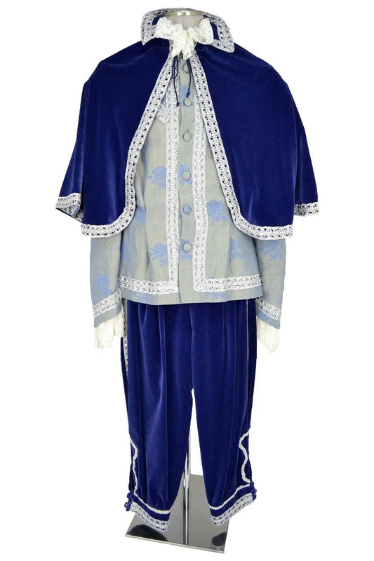 Noleggio abito storico uomo blu velluto con mantello - carnevale