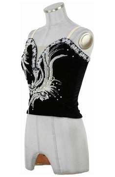 Noleggio corpetto nero donna ricamato con strass per spettacoli di danza