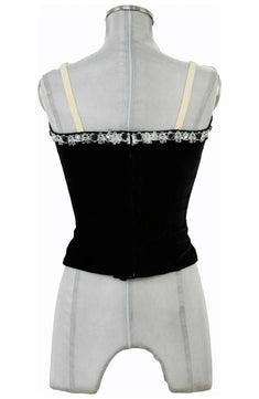 Noleggio corpetto nero donna ricamato con strass per spettacoli di danza