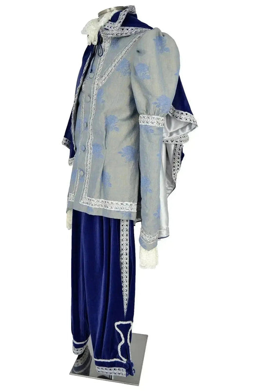 Noleggio abito storico uomo blu velluto con mantello - carnevale