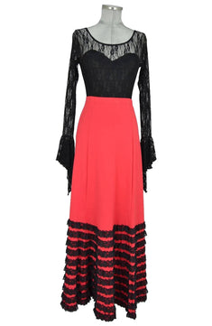 Noleggio abito flamenco donna rosso e nero con pizzo elegante
