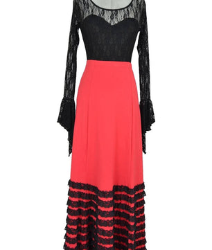 Noleggio abito flamenco donna rosso e nero con pizzo elegante