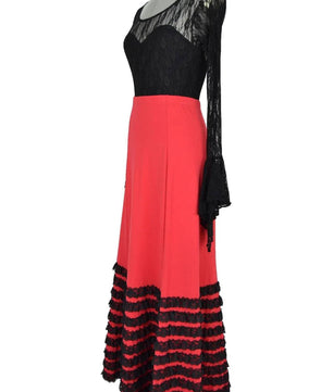 Noleggio abito flamenco donna rosso e nero con pizzo elegante