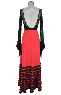 Noleggio abito flamenco donna rosso e nero con pizzo elegante