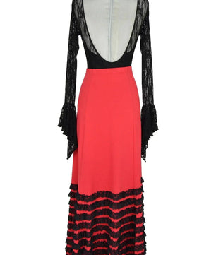 Noleggio abito flamenco donna rosso e nero con pizzo elegante